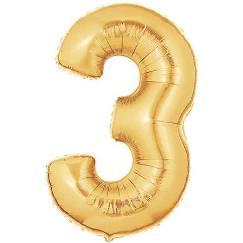 Gold Foil Number Balloon - 3 - Click Image to Close